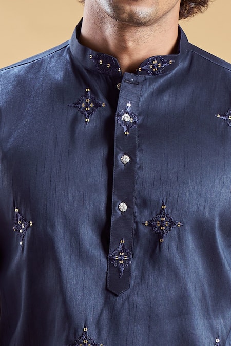 Arihant Rai Sinha_Blue Silk Embroidery Start Hand Kurta With Churidar _at_Aza_Fashions
