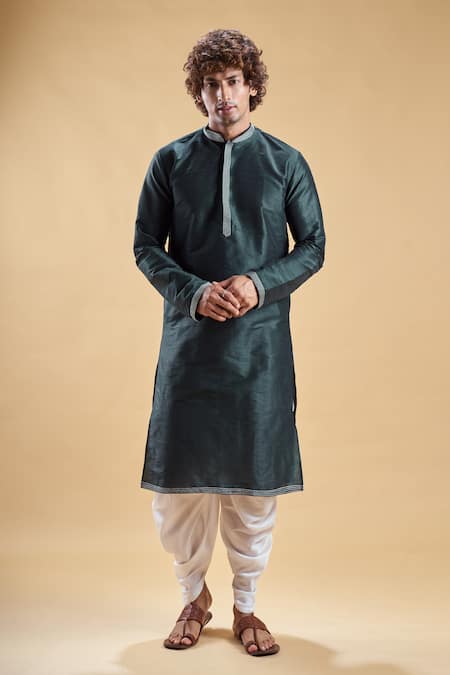 Arihant Rai Sinha Green Silk, Cotton Embroidery Placement Kurta With Dhoti Pant