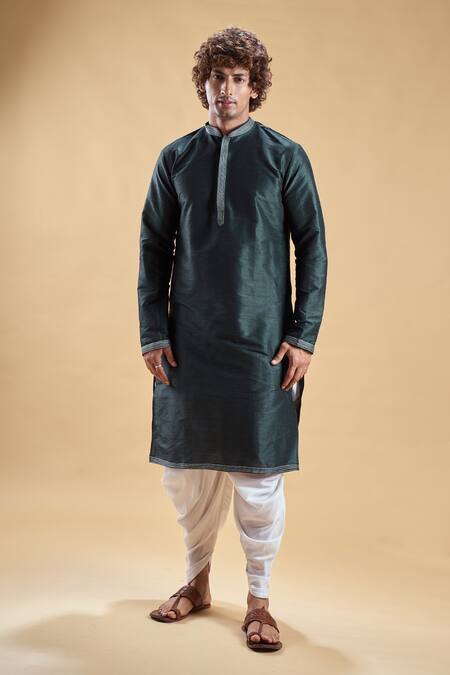 Buy Arihant Rai Sinha Green Silk, Cotton Embroidery Placement Kurta With Dhoti Pant Online at Aza Fashions Buy_Arihant Rai Sinha_Green Silk, Cotton Embroidery Placement Kurta With Dhoti Pant _Online_at_Aza_Fashions