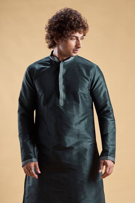 Shop Arihant Rai Sinha Green Silk, Cotton Embroidery Placement Kurta With Dhoti Pant Online at Aza Fashions Shop_Arihant Rai Sinha_Green Silk, Cotton Embroidery Placement Kurta With Dhoti Pant _Online_at_Aza_Fashions