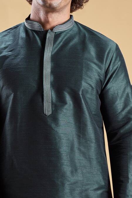 Arihant Rai Sinha Green Silk, Cotton Embroidery Placement Kurta With Dhoti Pant at Aza Fashions Arihant Rai Sinha_Green Silk, Cotton Embroidery Placement Kurta With Dhoti Pant _at_Aza_Fashions