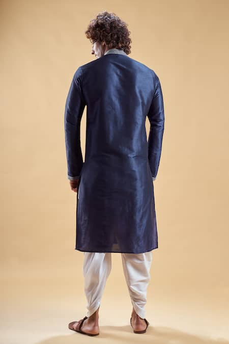 Shop Arihant Rai Sinha Blue Silk, Cotton Embroidery Solid Straight Kurta With Dhoti Pant at Aza Fashions Shop_Arihant Rai Sinha_Blue Silk, Cotton Embroidery Solid Straight Kurta With Dhoti Pant _at_Aza_Fashions