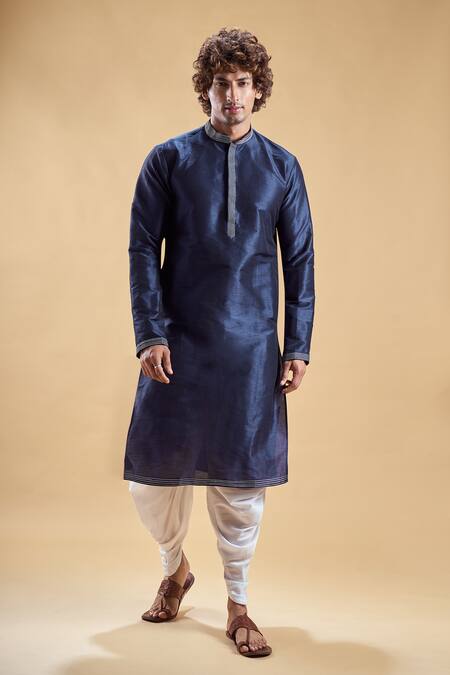 Buy Arihant Rai Sinha Blue Silk, Cotton Embroidery Solid Straight Kurta With Dhoti Pant Online at Aza Fashions Buy_Arihant Rai Sinha_Blue Silk, Cotton Embroidery Solid Straight Kurta With Dhoti Pant _Online_at_Aza_Fashions