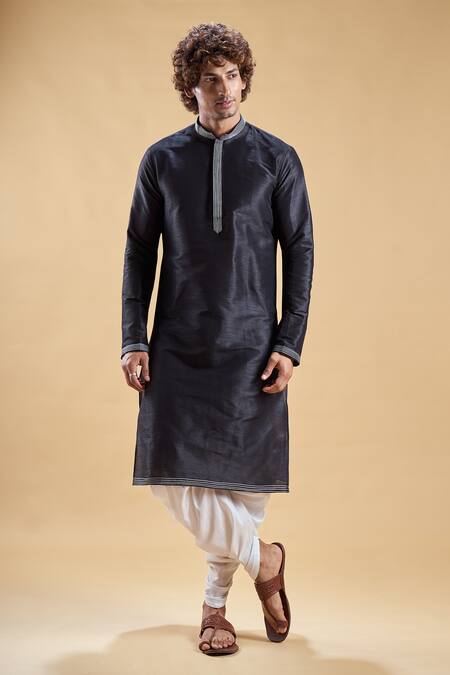 Arihant Rai Sinha Black Silk, Cotton Embroidery Straight Solid Kurta With Dhoti Pant Online at Aza Fashions Arihant Rai Sinha_Black Silk, Cotton Embroidery Straight Solid Kurta With Dhoti Pant _Online_at_Aza_Fashions