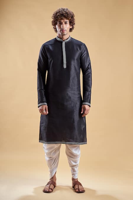 Arihant Rai Sinha Black Silk, Cotton Embroidery Straight Solid Kurta With Dhoti Pant at Aza Fashions Arihant Rai Sinha_Black Silk, Cotton Embroidery Straight Solid Kurta With Dhoti Pant _at_Aza_Fashions
