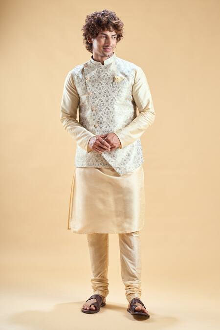 Buy_Arihant Rai Sinha_Cream Brocade, Silk Embroidery Floral Bundi And Kurta Set 