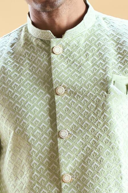Buy_Arihant Rai Sinha_Green Silk Embroidery Thread Sherwani With Pyjama _Online_at_Aza_Fashions