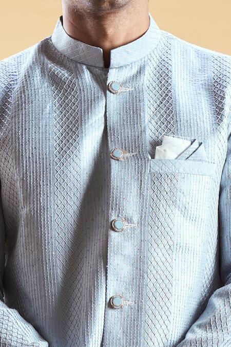 Arihant Rai Sinha Grey Silk Embroidery Thread Sherwani With Solid Pyjama Online at Aza Fashions Arihant Rai Sinha_Grey Silk Embroidery Thread Sherwani With Solid Pyjama _Online_at_Aza_Fashions