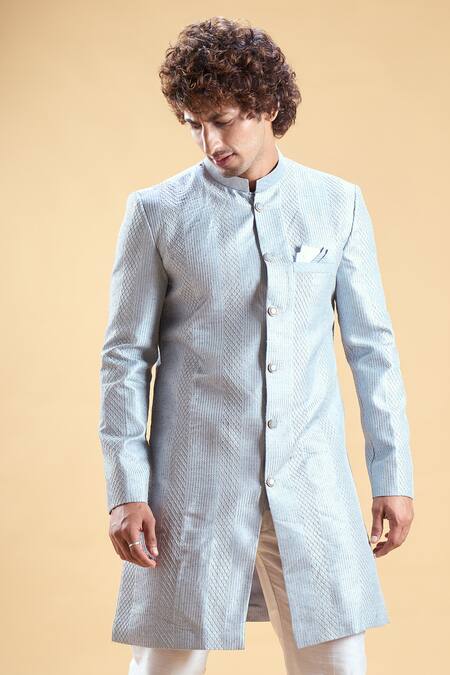 Arihant Rai Sinha Grey Silk Embroidery Thread Sherwani With Solid Pyjama at Aza Fashions Arihant Rai Sinha_Grey Silk Embroidery Thread Sherwani With Solid Pyjama _at_Aza_Fashions