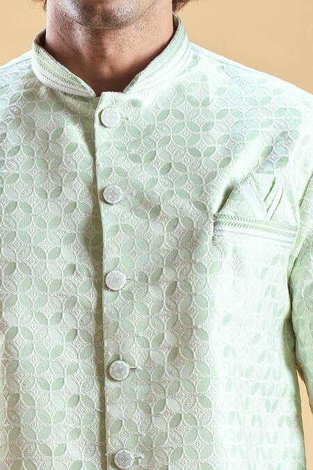 Arihant Rai Sinha Green Jacquard, Silk, Cotton Sequins, Zari, Thread Sherwani With Pyjama Online at Aza Fashions Arihant Rai Sinha_Green Jacquard, Silk, Cotton Sequins, Zari, Thread Sherwani With Pyjama _Online_at_Aza_Fashions