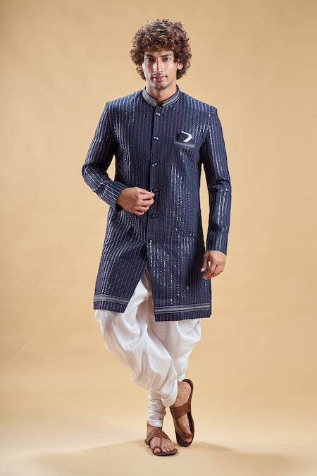 Aryavir Malhotra Sequin Embroidered Sherwani With Solid Dhoti Pant 