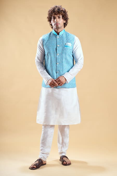 Aryavir Malhotra Floral Geometric Embroidered Nehru Jacket & Churidar Set 