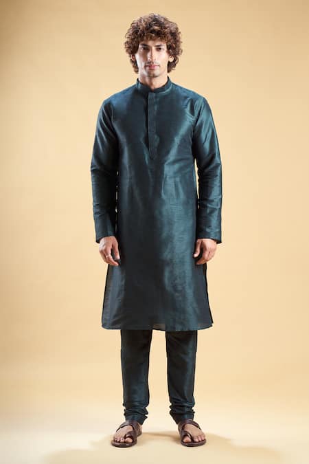 Arihant Rai Sinha_Green Jacquard, Silk Embroidery Geometric Nehru Jacket Set _Online_at_Aza_Fashions