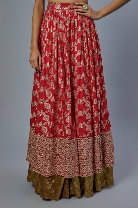 Studio A_Pink , , Banarasi Floral Embroidered Anarkali Set _Online_at_Aza_Fashions