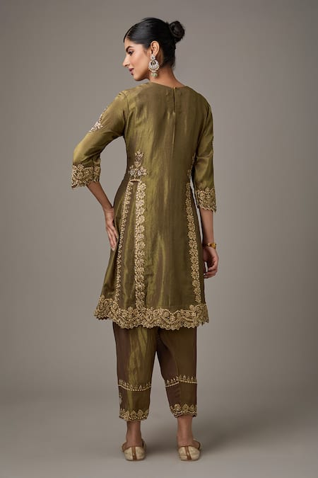 Studio A Floral Dori Embroidered A-Line Kurta & Pant Set 