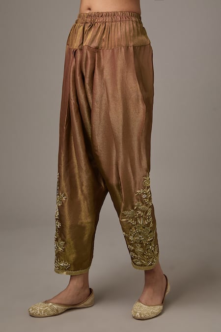 Buy_Studio A_Maroon Net, Tissue Pearls, Embroidery Mandarin Dori A-line Kurta And Pant Set _Online_at_Aza_Fashions