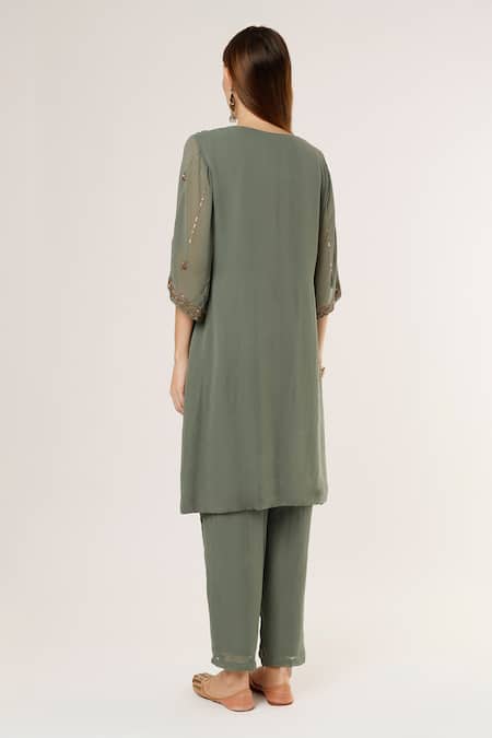 Studio A Cutdana Embroidered Slit Kurta With Pant 