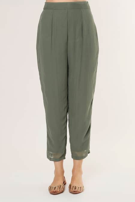 Studio A_Green Georgette Sequins, Cut Work Cutdana Embroidered Slit Kurta With Pant _Online_at_Aza_Fashions