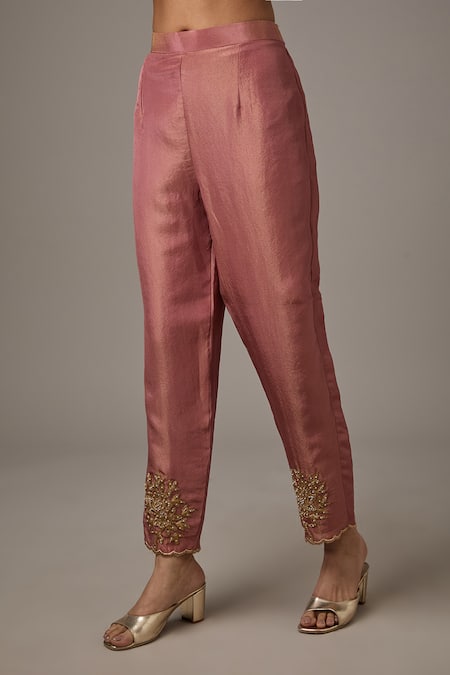 Studio A_Pink Net, Tissue, Silk Sequins, Pearls, Embroidery Dori A-line Kurta With Pant _Online_at_Aza_Fashions