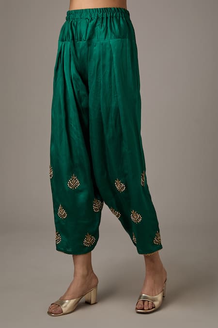 Studio A_Purple Satin, Organza Pearls, Floral Dori Embroidered A-line Kurta With Salwar _Online_at_Aza_Fashions