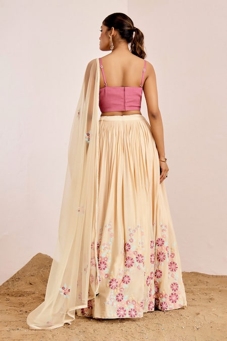 Shop Suruchi Parakh Cream Georgette Beads, Sequins, Pearls, Embroidery Flower Thread Lehenga Set at Aza Fashions Shop_Suruchi Parakh_Cream Georgette Beads, Sequins, Pearls, Embroidery Flower Thread Lehenga Set _at_Aza_Fashions