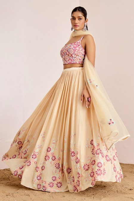 Buy Suruchi Parakh Cream Georgette Beads, Sequins, Pearls, Embroidery Flower Thread Lehenga Set Online at Aza Fashions Buy_Suruchi Parakh_Cream Georgette Beads, Sequins, Pearls, Embroidery Flower Thread Lehenga Set _Online_at_Aza_Fashions