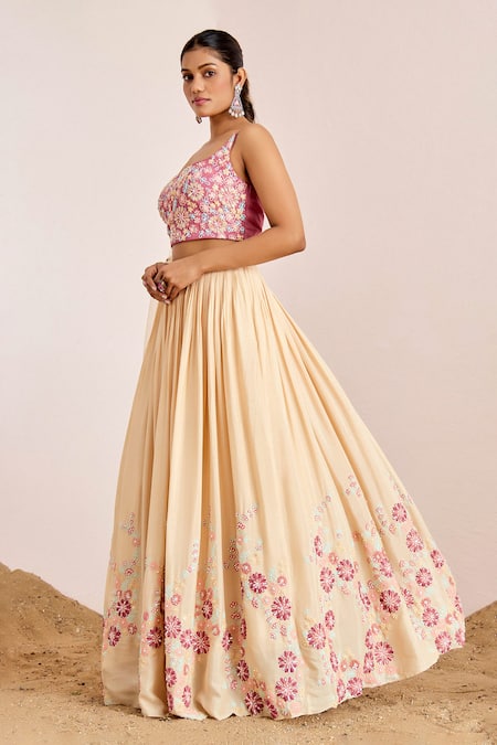 Shop Suruchi Parakh Cream Georgette Beads, Sequins, Pearls, Embroidery Flower Thread Lehenga Set Online at Aza Fashions Shop_Suruchi Parakh_Cream Georgette Beads, Sequins, Pearls, Embroidery Flower Thread Lehenga Set _Online_at_Aza_Fashions