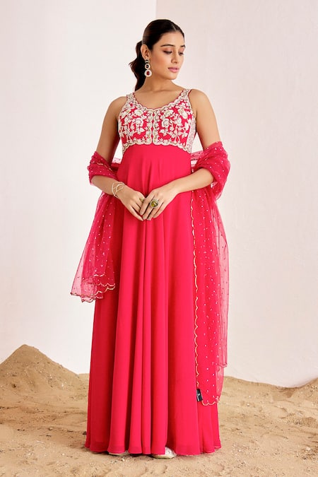 Suruchi Parakh Floral Scallop Embroidered Yoke Anarkali With Dupatta 