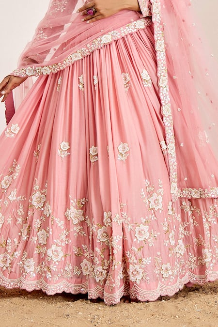 Suruchi Parakh Pink Net, Satin Pearls, Sequins Round Neck Botanic Zari Embroidered Lehenga Set Online at Aza Fashions Suruchi Parakh_Pink Net, Satin Pearls, Sequins Round Neck Botanic Zari Embroidered Lehenga Set _Online_at_Aza_Fashions