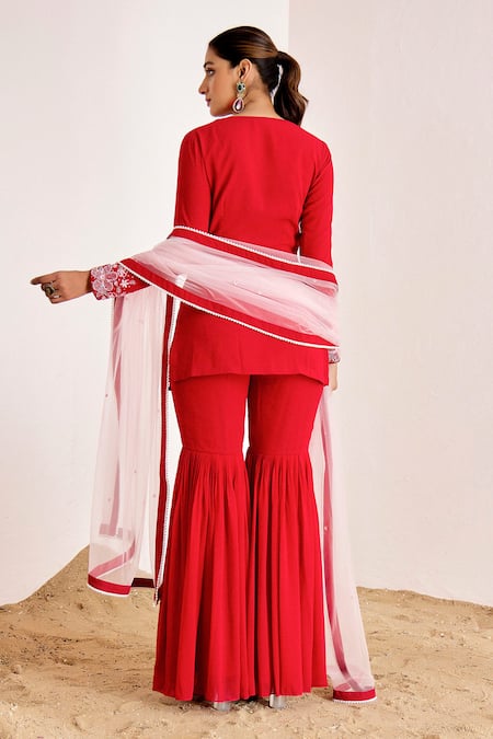 Suruchi Parakh Cutdana Embroidered Floral Jacket Kurta Sharara Set 