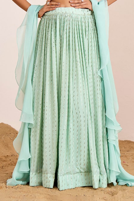 Suruchi Parakh_Green Organza, Georgette Pearls, Sequins One Zig-zag Embroidered Lehenga Set _Online_at_Aza_Fashions
