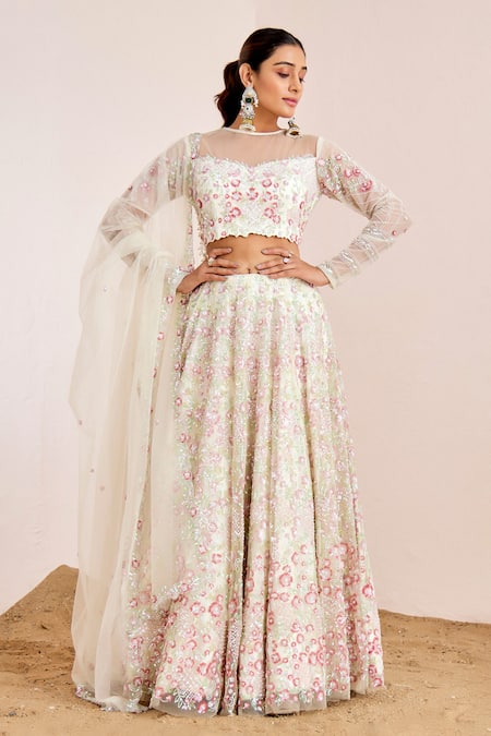 Suruchi Parakh Floral Sequin Embroidered Bridal Lehenga Set 