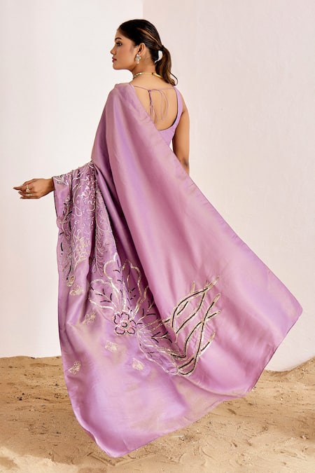 Suruchi Parakh Sequin Floral Embroidered Saree With Plain Blouse 