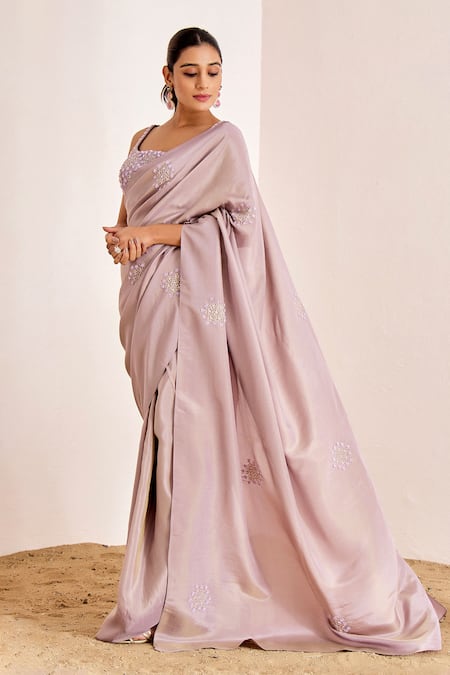 Buy_Suruchi Parakh_Purple Georgette, Silk Zari, Sequins Scoop Floral Embroidered Saree With Blouse _Online_at_Aza_Fashions