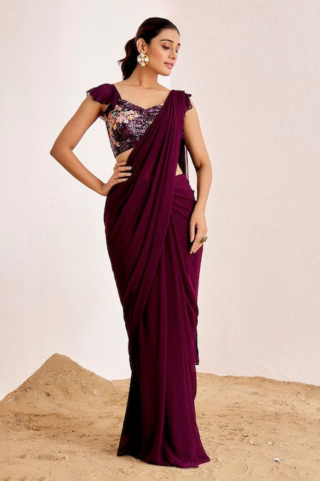 Suruchi Parakh Solid Pre-Draped Saree With Embellished Blouse 