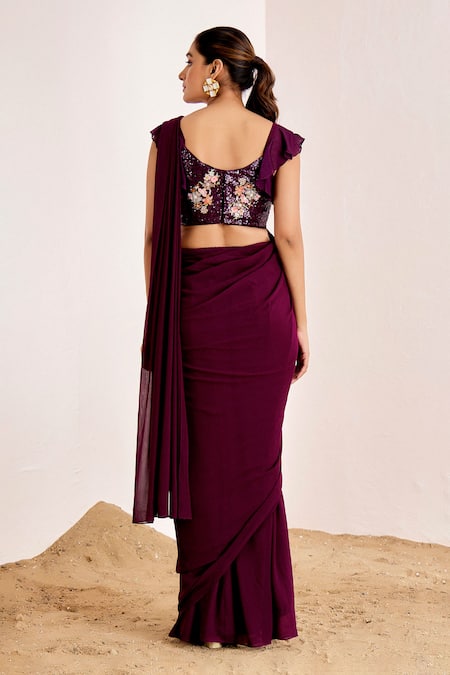 Suruchi Parakh Solid Pre-Draped Saree With Embellished Blouse 