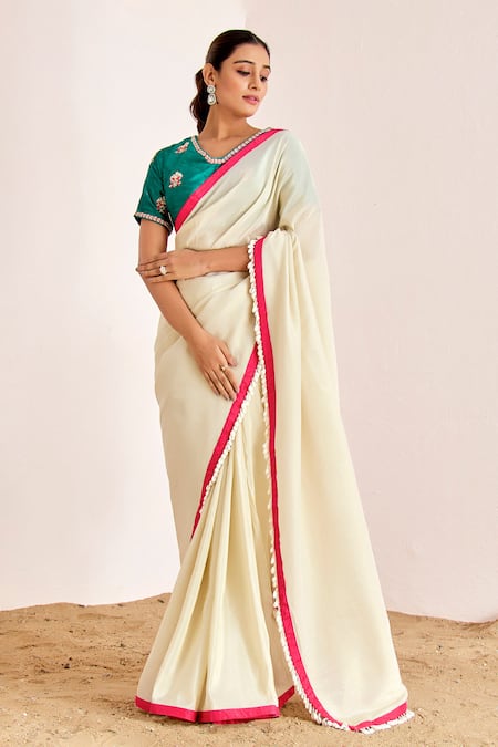 Suruchi Parakh Shell Border Saree With Embroidered Blouse 