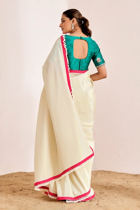 Suruchi Parakh Shell Border Saree With Embroidered Blouse 