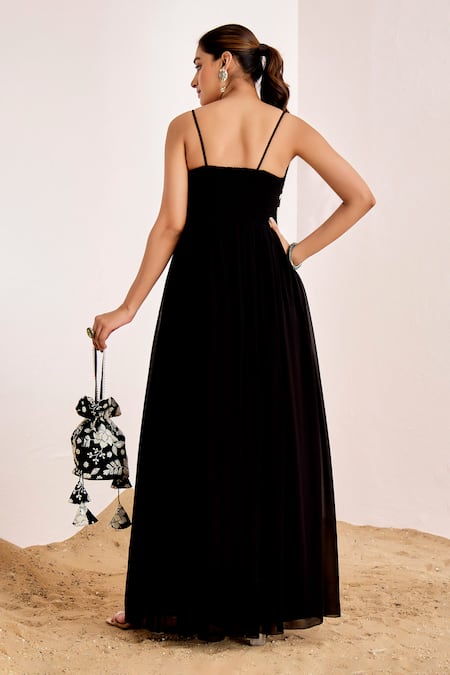 Suruchi Parakh Floral Embroidered Bodice Gown With Potli Bag 