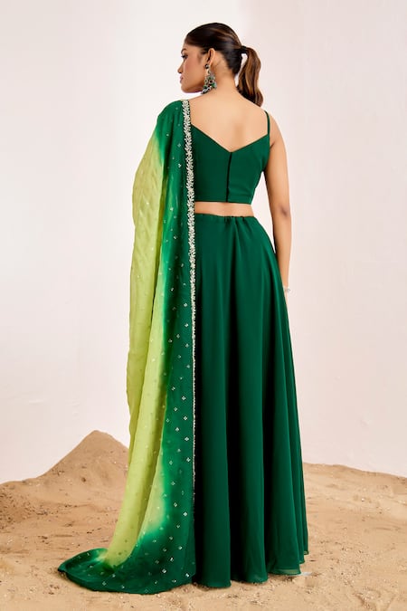 Shop_Suruchi Parakh_Green Georgette, Organza Sequins, Embroidery Floral Blouse And Lehenga Set _at_Aza_Fashions