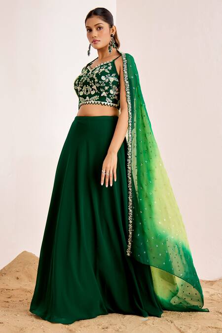 Suruchi Parakh_Green Georgette, Organza Sequins, Embroidery Floral Blouse And Lehenga Set _Online_at_Aza_Fashions