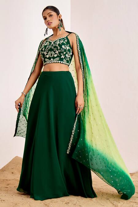 Buy_Suruchi Parakh_Green Georgette, Organza Sequins, Embroidery Floral Blouse And Lehenga Set _Online_at_Aza_Fashions