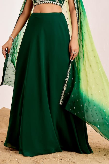 Shop_Suruchi Parakh_Green Georgette, Organza Sequins, Embroidery Floral Blouse And Lehenga Set _Online_at_Aza_Fashions