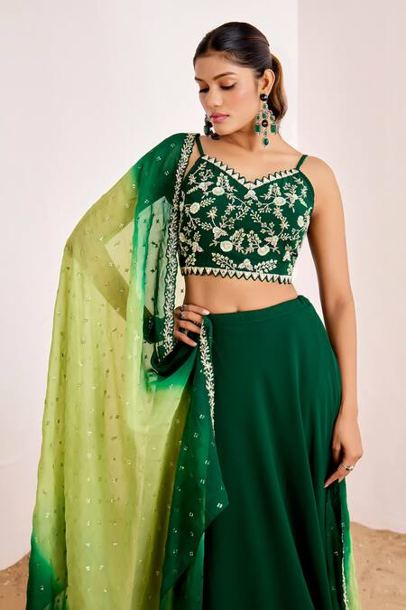 Buy_Suruchi Parakh_Green Georgette, Organza Sequins, Embroidery Floral Blouse And Lehenga Set 