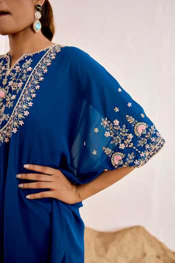Buy_Suruchi Parakh_Blue Georgette Embroidery, Sequins Collared Hand Kaftan With Pant _Online_at_Aza_Fashions