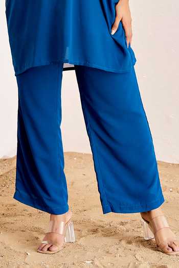 Suruchi Parakh_Blue Georgette Embroidery, Sequins Collared Hand Kaftan With Pant _at_Aza_Fashions