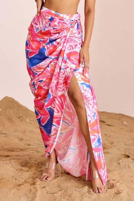 Shop_Suruchi Parakh_Multi Color Satin, Silk Abstract Print Bralette With Skirt _Online_at_Aza_Fashions