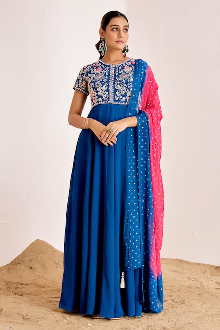 Suruchi Parakh Floral Embroidered Bodice Anarkali With Dupatta 