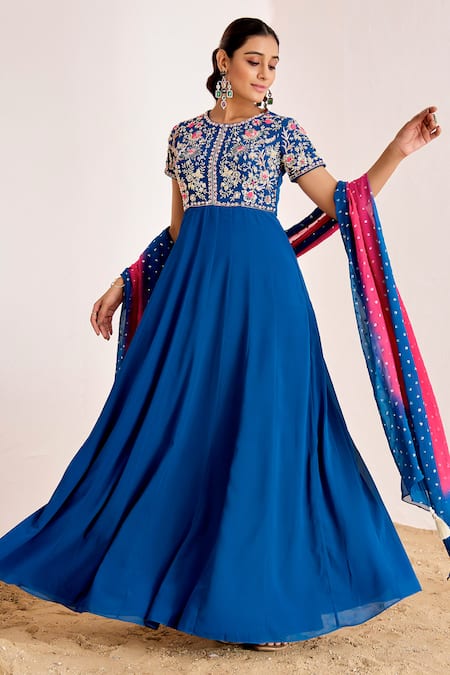 Suruchi Parakh_Blue Georgette Embroidery, Sequins Round Floral Bodice Anarkali With Dupatta _Online_at_Aza_Fashions