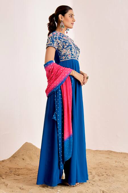Buy_Suruchi Parakh_Blue Georgette Embroidery, Sequins Round Floral Bodice Anarkali With Dupatta _Online_at_Aza_Fashions